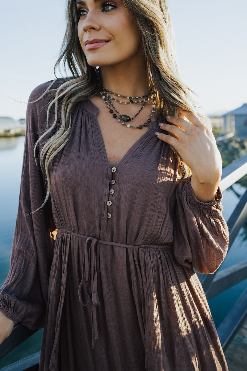 Gray long outlet sleeve maxi dress