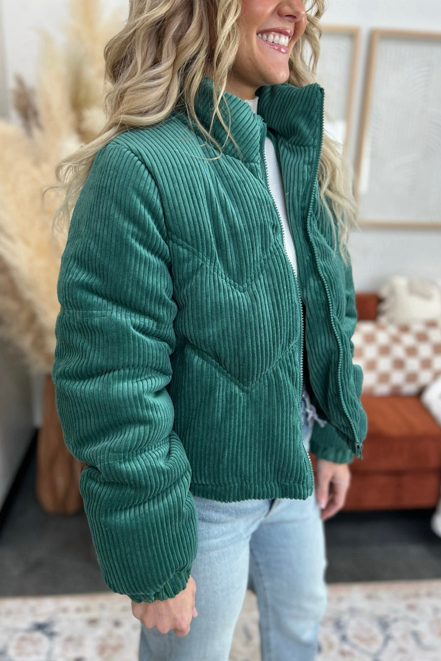 Corduroy puffer jacket green hotsell