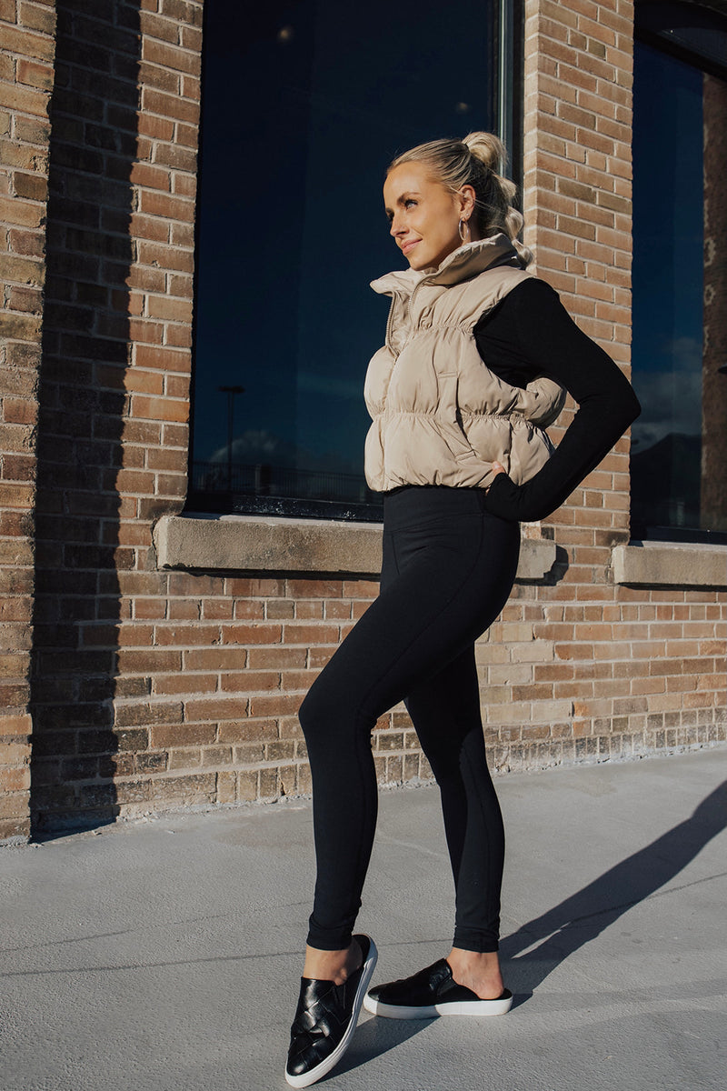 Dakota Fleece Lined Tights – Sand + Charcoal