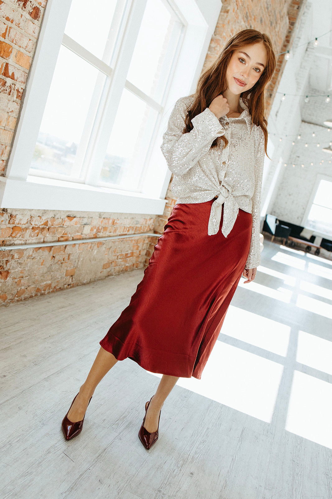 Cranberry Spice Midi Skirt