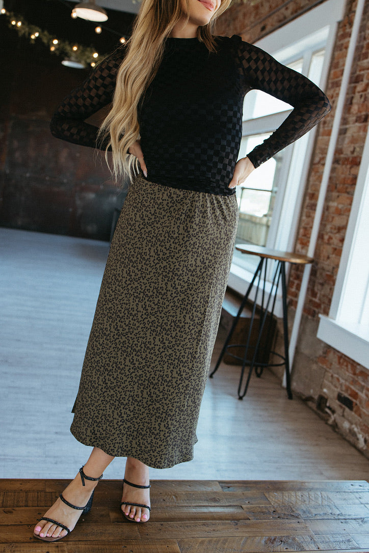 Toasted Leopard Midi Skirt