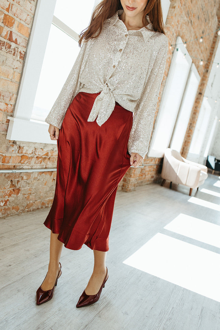 Cranberry Spice Midi Skirt