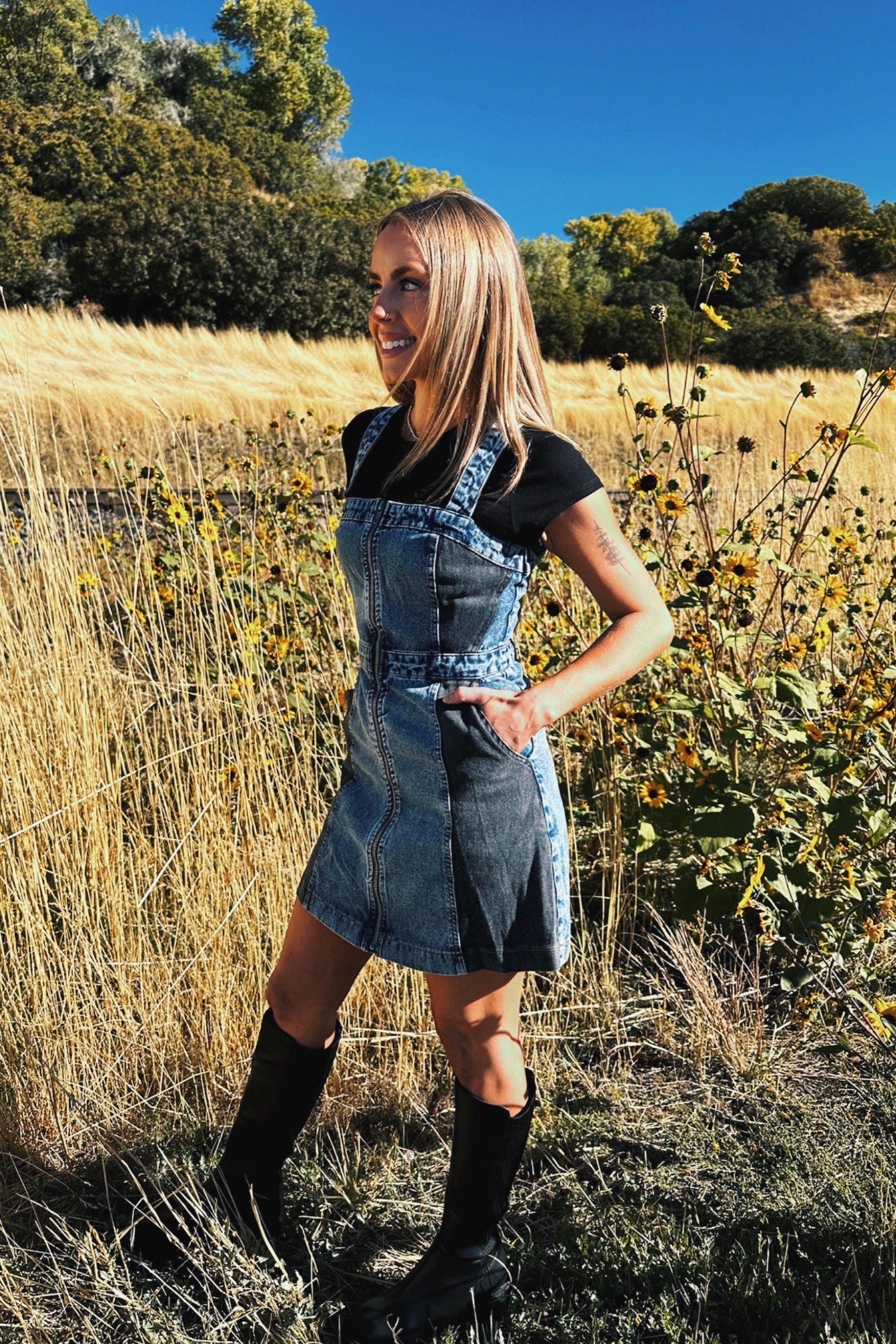 Vintage Zipper Denim Dress