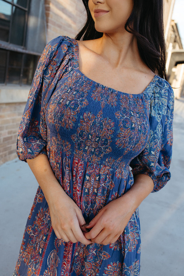 Crisp Blue Skies Puff Sleeve Dress