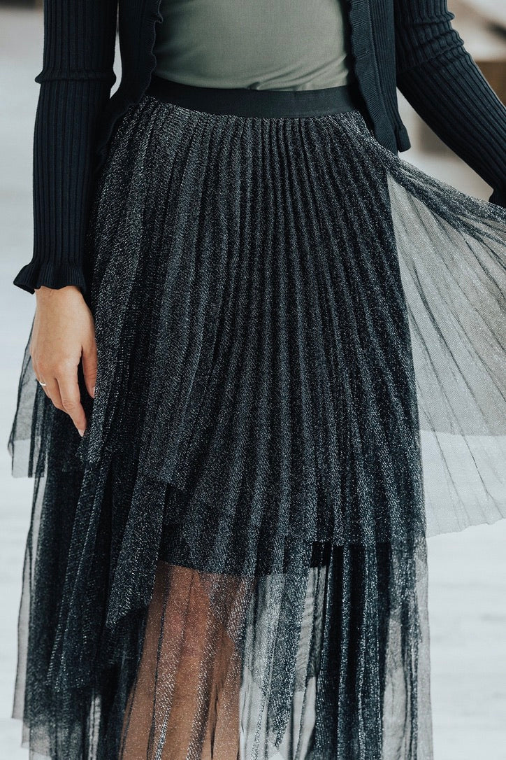 Dark grey metallic pleated skirt hotsell